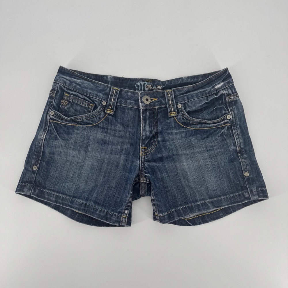 Miss Me JP4871 Dark Wash Low Rise Denim Shorts Size 29 Flap Pocket Distressed